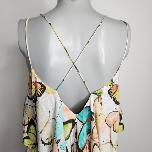 Farm Rio Butterfly Print Ruffle Bodice Thin Strap Mini Dress Size S - Picture 6 of 16